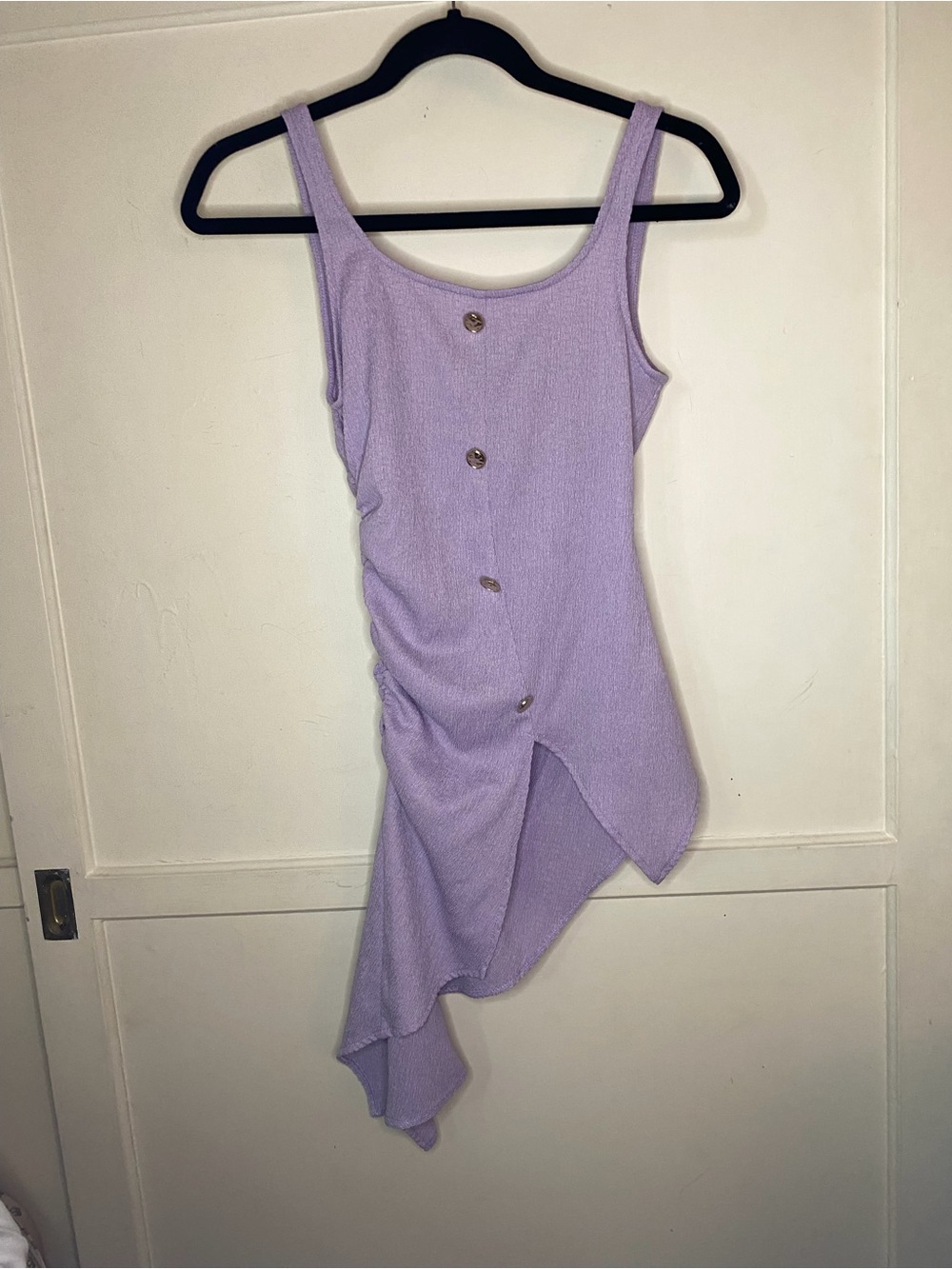 Lavender Asymmetric Button Knit Dress